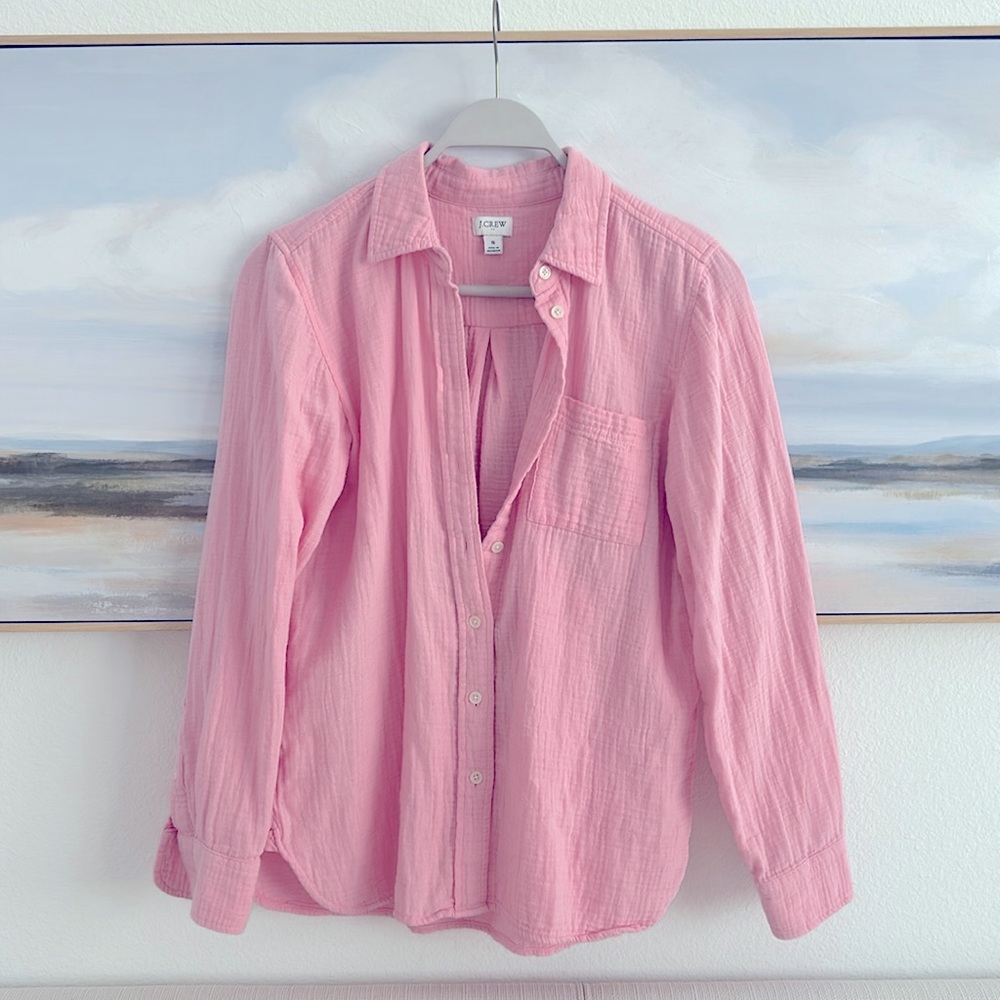 J.Crew cotton gauze bubblegum pink button down - size S/M